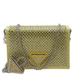 PRADA Triangle Logo Crystal Satin Chain Card Holder Shoulder Bag Gold