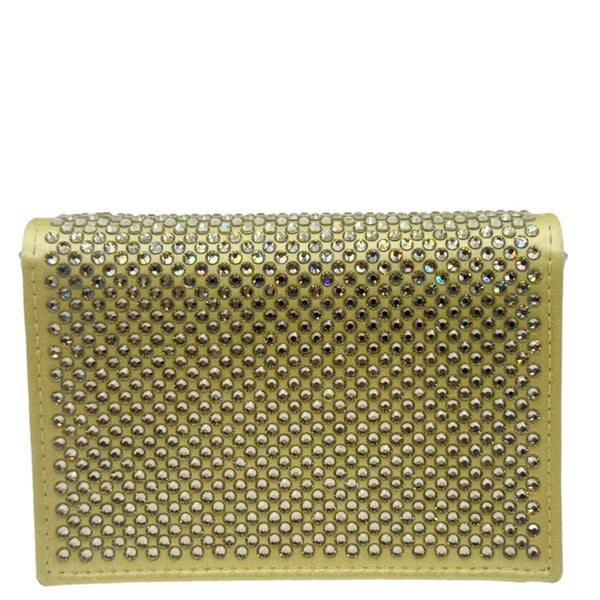 PRADA Triangle Logo Crystal Satin Chain Card Holder Shoulder Bag Gold