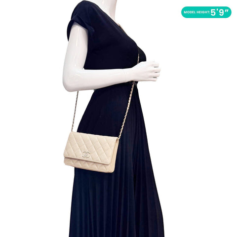 CHANEL CC Pearl Caviar Quilted Leather WOC Crossbody Bag Off white