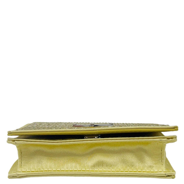 PRADA Triangle Logo Crystal Satin Chain Card Holder Shoulder Bag Gold