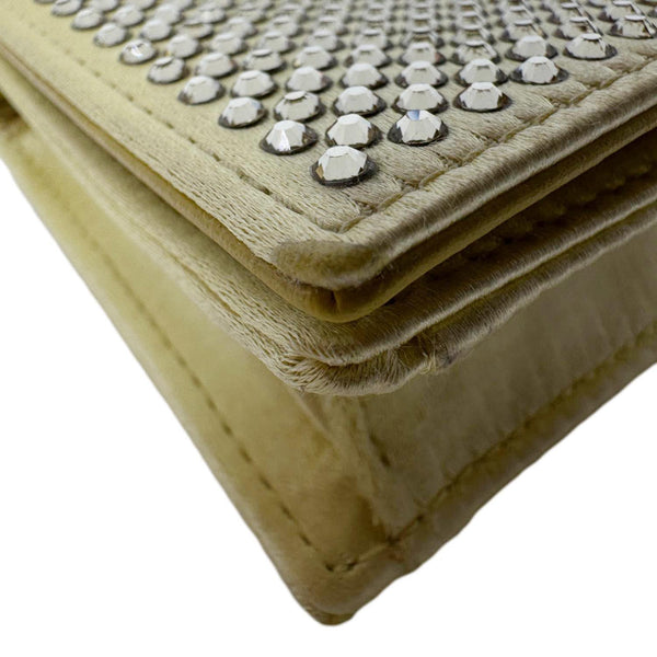 PRADA Triangle Logo Crystal Satin Chain Card Holder Shoulder Bag Gold