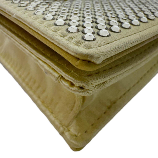 PRADA Triangle Logo Crystal Satin Chain Card Holder Shoulder Bag Gold