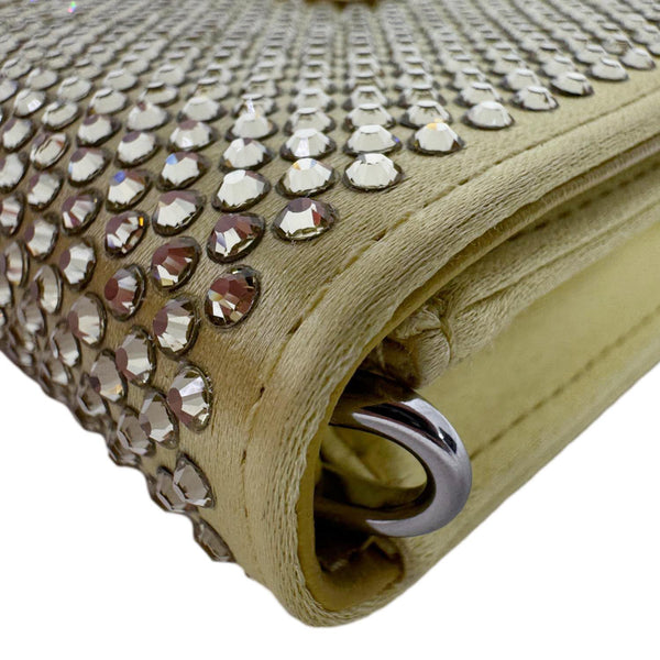 PRADA Triangle Logo Crystal Satin Chain Card Holder Shoulder Bag Gold