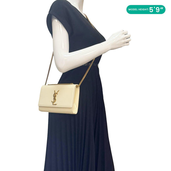 YVES SAINT LAURENT Kate Small Patent Leather Crossbody Bag Off White