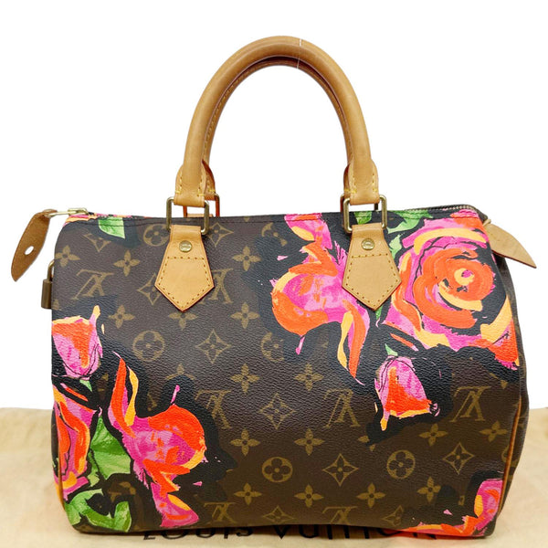 LOUIS VUITTON  Speedy 30 Monogram Roses Canvas Satchel Bag Brown