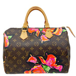 LOUIS VUITTON  Speedy 30 Monogram Roses Canvas Satchel Bag Brown