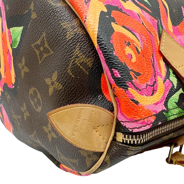 LOUIS VUITTON  Speedy 30 Monogram Roses Canvas Satchel Bag Brown