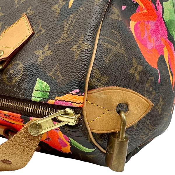 LOUIS VUITTON  Speedy 30 Monogram Roses Canvas Satchel Bag Brown