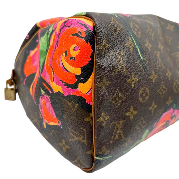 LOUIS VUITTON  Speedy 30 Monogram Roses Canvas Satchel Bag Brown