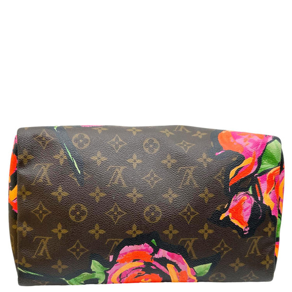 LOUIS VUITTON  Speedy 30 Monogram Roses Canvas Satchel Bag Brown
