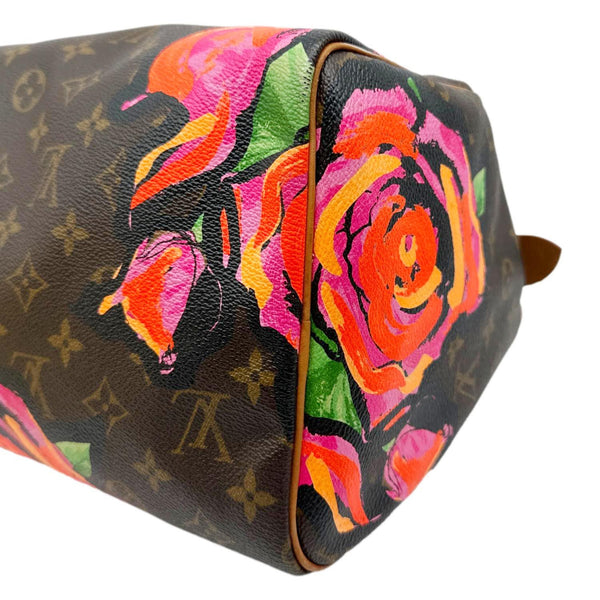 LOUIS VUITTON  Speedy 30 Monogram Roses Canvas Satchel Bag Brown