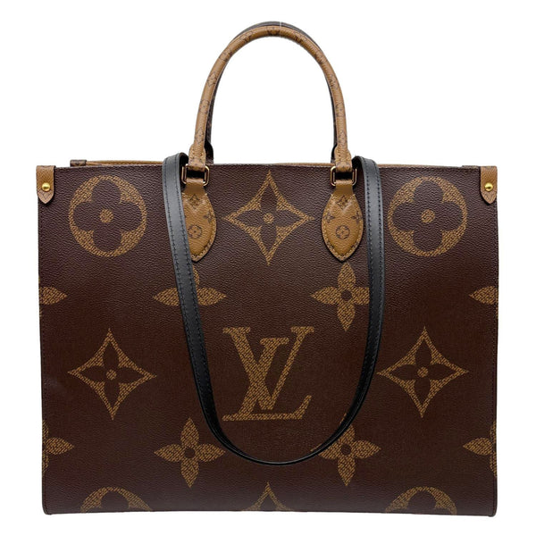 LOUIS VUITTON Onthego GM Giant Monogram Reverse Canvas Tote Shoulder Bag Brown