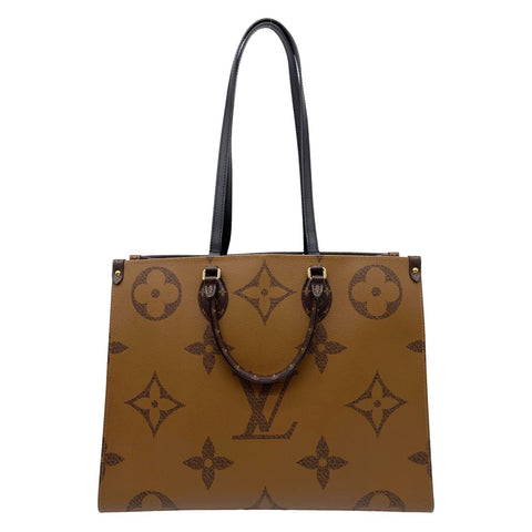 LOUIS VUITTON Onthego GM Giant Monogram Reverse Canvas Tote Shoulder Bag Brown