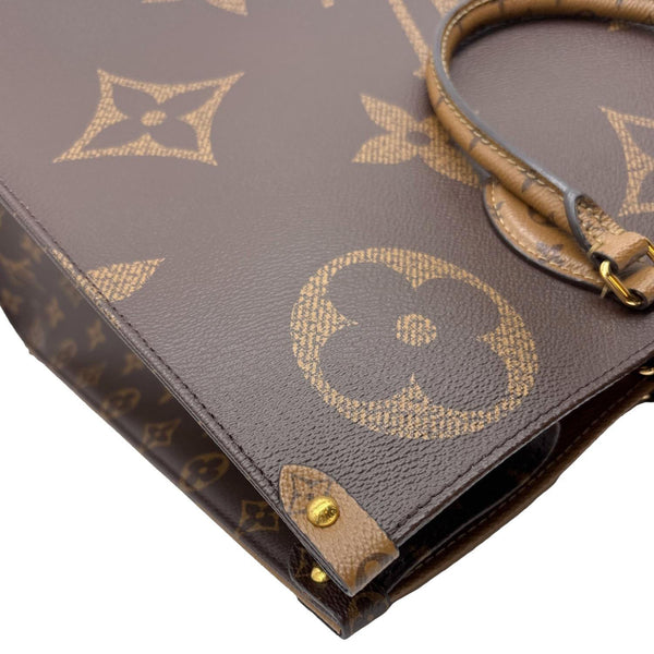LOUIS VUITTON Onthego GM Giant Monogram Reverse Canvas Tote Shoulder Bag Brown