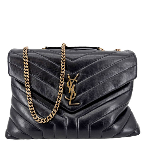 YVES SAINT LAURENT Loulou Large Matelasse Leather Chain  Shoulder Bag Black