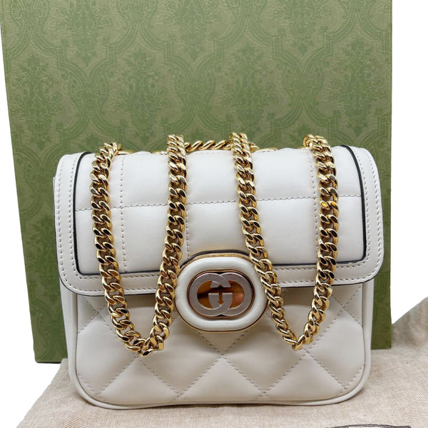GUCCI Deco Small Quilted Calfskin Leather Shoulder Bag White 241457