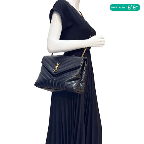 YVES SAINT LAURENT Loulou Large Matelasse Leather Chain  Shoulder Bag Black