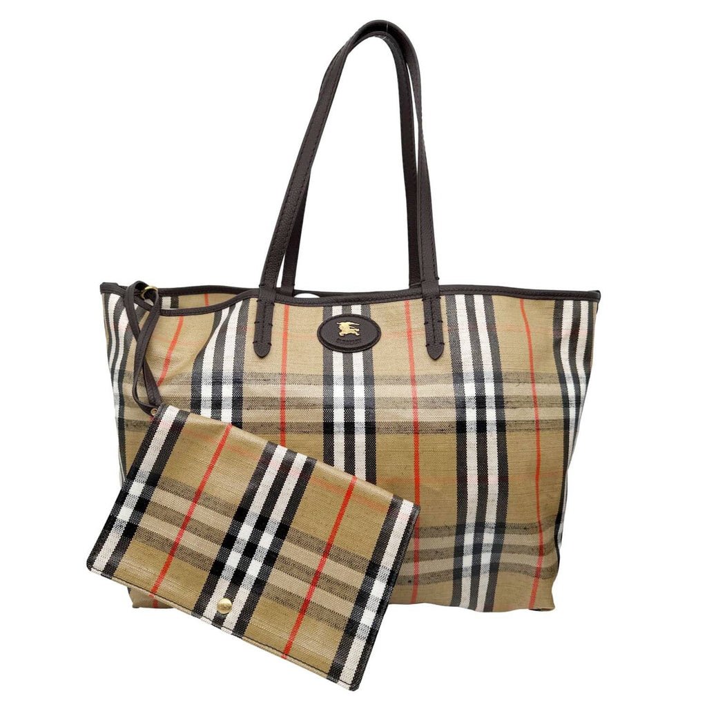 BURBERRY Highlands Medium Check Canvas Tote Bag Beige