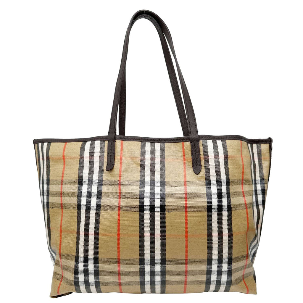 BURBERRY Highlands Medium Check Canvas Tote Bag Beige