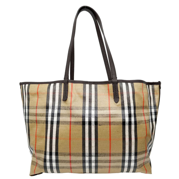 BURBERRY Highlands Medium Check Canvas Tote Bag Beige