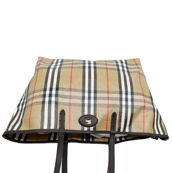 BURBERRY Highlands Medium Check Canvas Tote Bag Beige