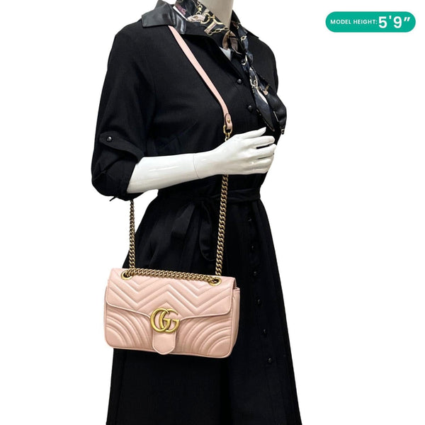 GUCCI GG Marmont Medium Matelasse Chevron Leather Crossbody Bag Taupe 443497