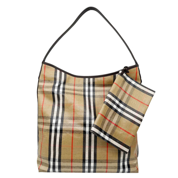 BURBERRY Highlands Check Canvas Shoulder Bag Beige