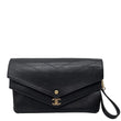 CHANEL Paris Hamburg Double Flap Chevron Leather Clutch Black