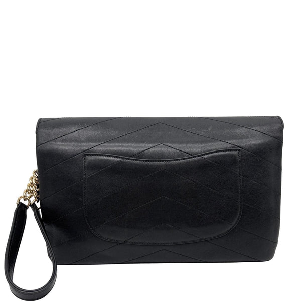CHANEL Paris Hamburg Double Flap Chevron Leather Clutch Black