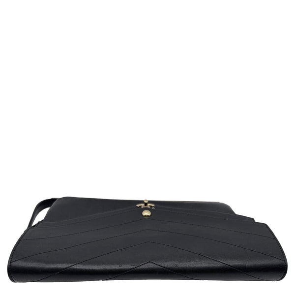 CHANEL Paris Hamburg Double Flap Chevron Leather Clutch Black