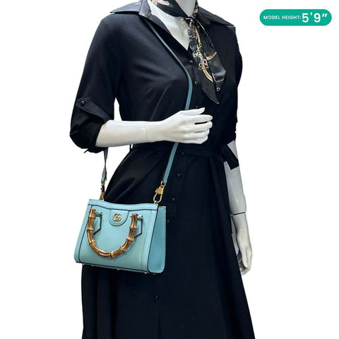 Gucci Bamboo Diana Mini Leather Tote Bag Blue 655661