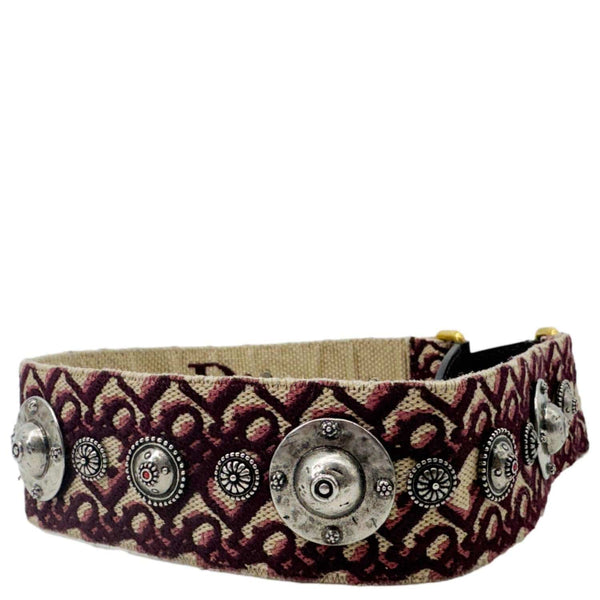 CHRISTIAN DIOR Studded Oblique Canvas Strap Burgundy
