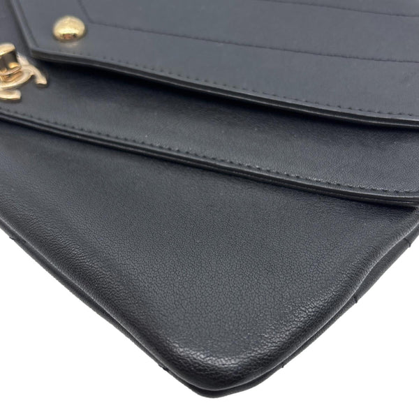 CHANEL Paris Hamburg Double Flap Chevron Leather Clutch Black