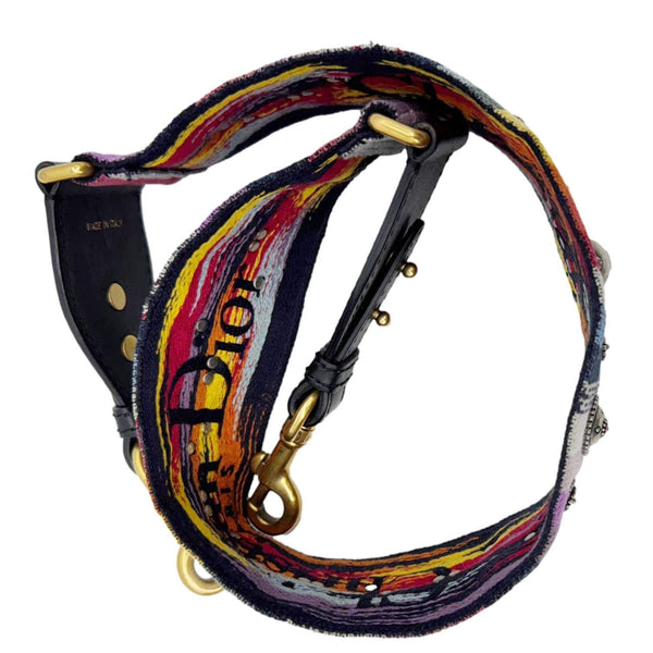 CHRISTIAN DIOR  Studded Embroidered Canvas Shoulder Strap Rainbow
