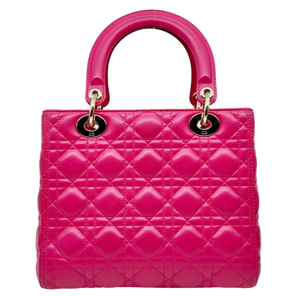 CHRISTIAN DIOR Lady Dior Medium Lambskin Quilted Leather Shoulder Bag Pink
