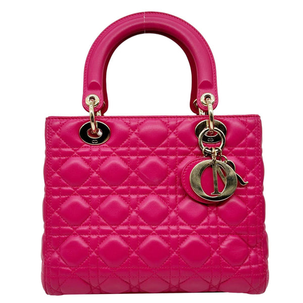 CHRISTIAN DIOR Lady Dior Medium Lambskin Quilted Leather Shoulder Bag Pink