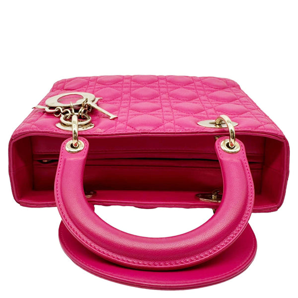 CHRISTIAN DIOR Lady Dior Medium Lambskin Quilted Leather Shoulder Bag Pink