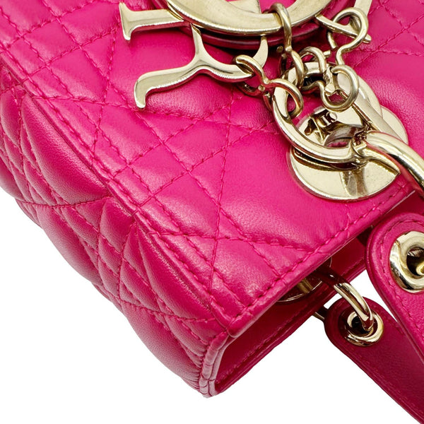 CHRISTIAN DIOR Lady Dior Medium Lambskin Quilted Leather Shoulder Bag Pink