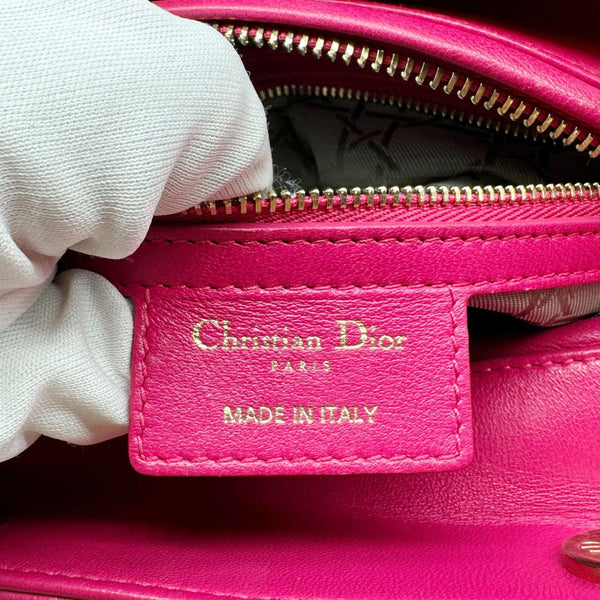 CHRISTIAN DIOR Lady Dior Medium Lambskin Quilted Leather Shoulder Bag Pink