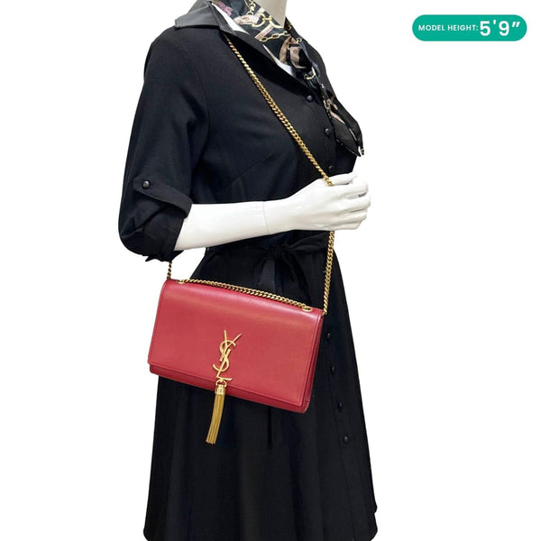 YVES SAINT LAURENT Kate Tassel Leather Chain Crossbody Bag Red