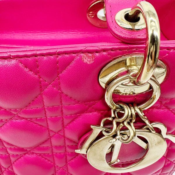 CHRISTIAN DIOR Lady Dior Medium Lambskin Quilted Leather Shoulder Bag Pink
