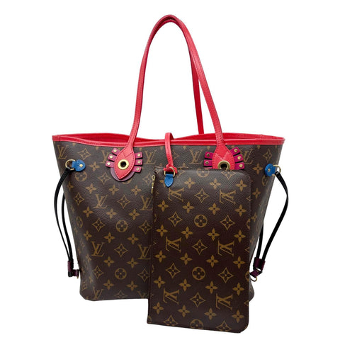 LOUIS VUITTON Neverfull MM Totem Monogram Canvas Shoulder Bag Red