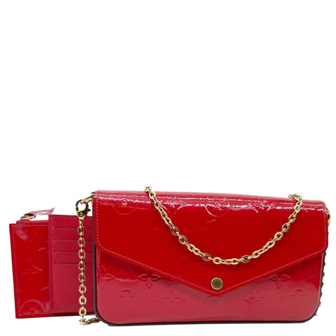LOUIS VUITTON Felicie Pochette Monogram Vernis Crossbody Bag Red