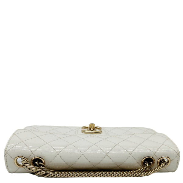 CHANEL Evening Star East West Quilted Patent Leather Shoulder Bag White