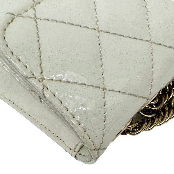 CHANEL Evening Star East West Quilted Patent Leather Shoulder Bag White