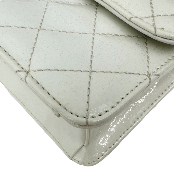 CHANEL Evening Star East West Quilted Patent Leather Shoulder Bag White