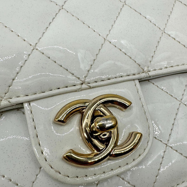 CHANEL Evening Star East West Quilted Patent Leather Shoulder Bag White