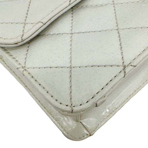 CHANEL Evening Star East West Quilted Patent Leather Shoulder Bag White