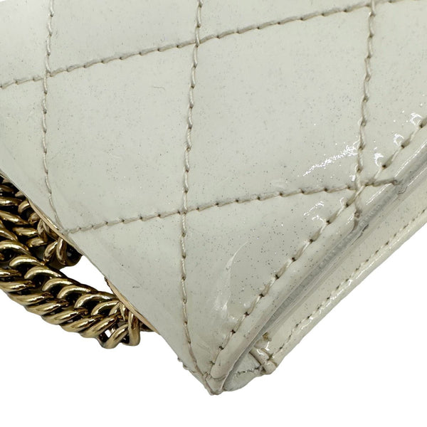 CHANEL Evening Star East West Quilted Patent Leather Shoulder Bag White