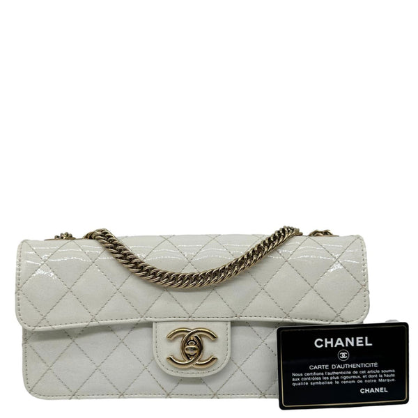 CHANEL Evening Star East West Quilted Patent Leather Shoulder Bag White